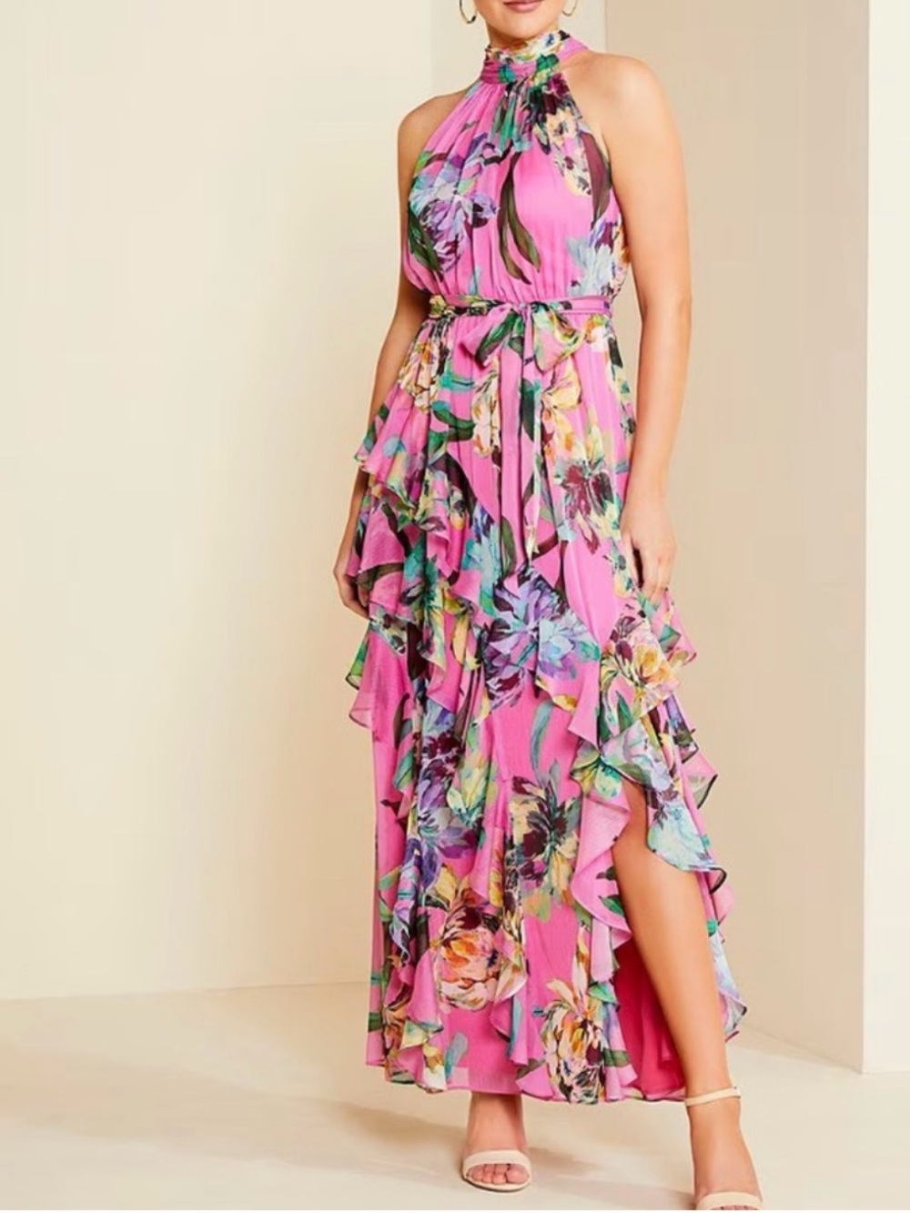 Alex Marie Nina Sleeveless Mock Neck A-Line Dress Fandango Pink NWT $248